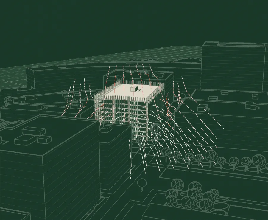 Wind lines round the building